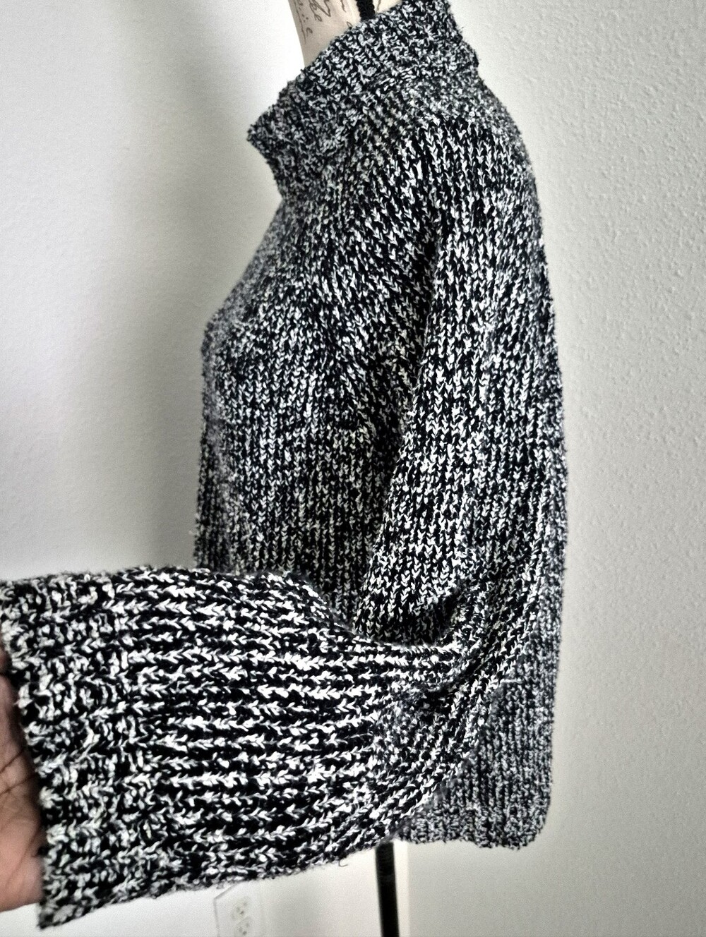 Eileen Fisher Organic Cotton Mock Neck Boxy Sweater L Marled Chunky Knit F19UBT - Picture 10 of 15